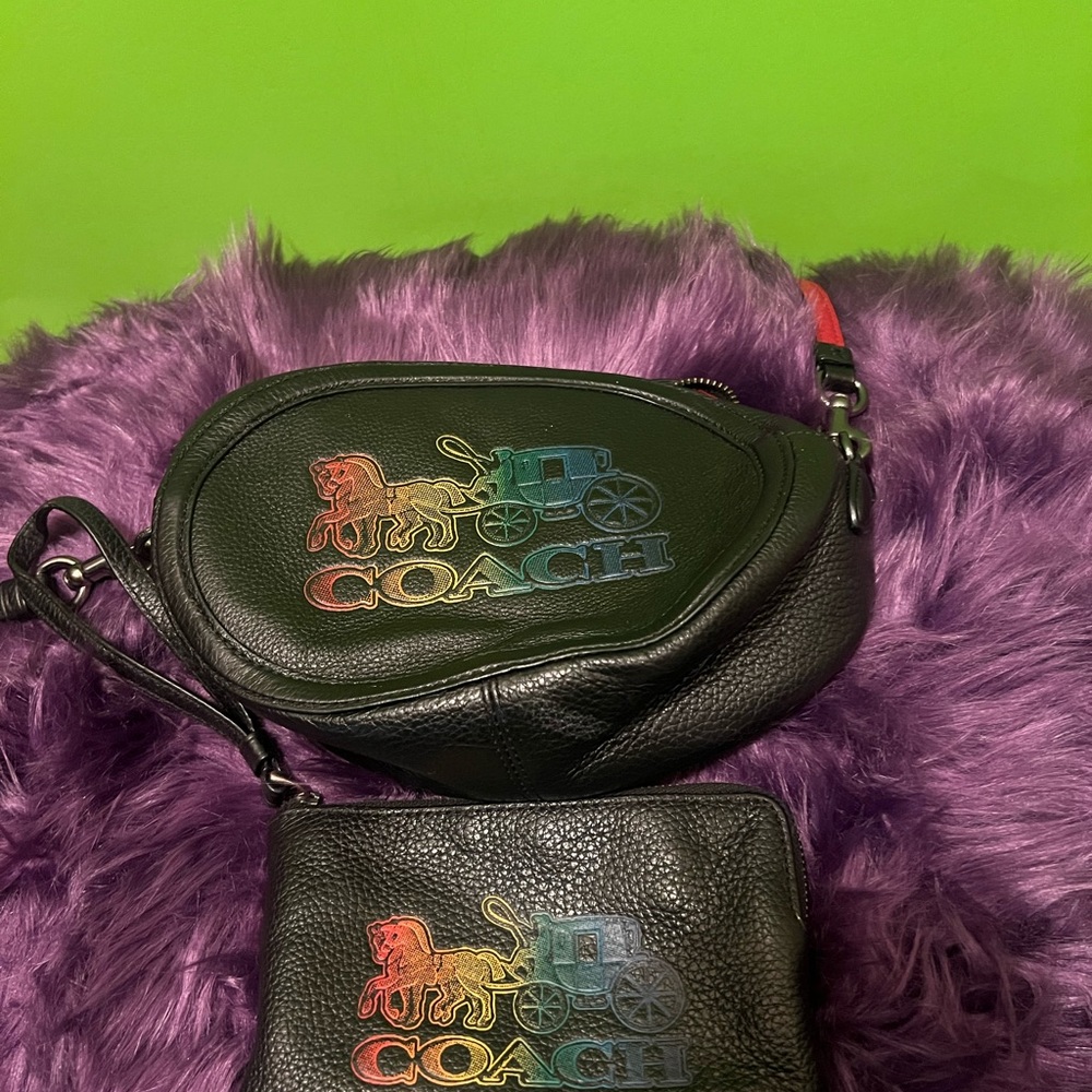 Coach Black Bag and Wallet with Multicolor Logo